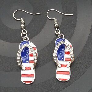 Earrings Flip Flop Sandal Dangle Rhinestone Sparkle Ornaments Drop USA Vacation